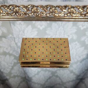 Vintage Richard Hudnut NY Art Deco Green & Black Enamel Squares Powder Compact